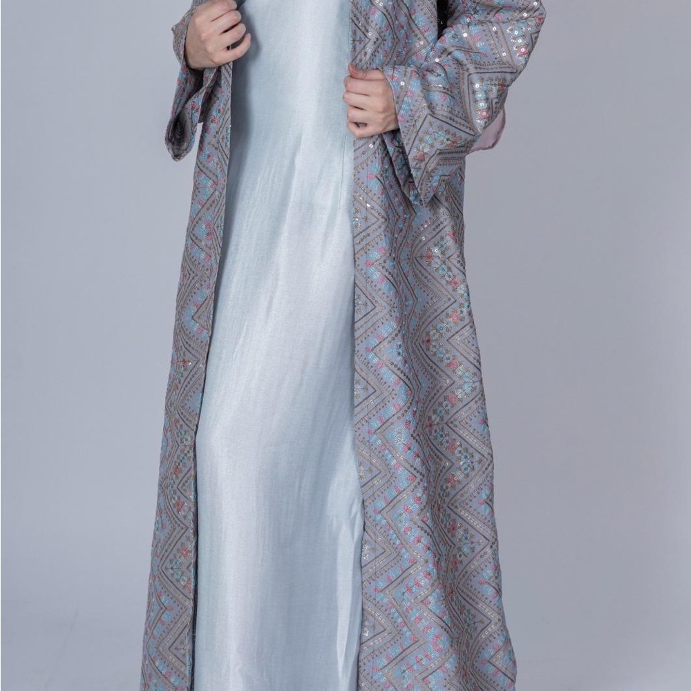 Gray Maxi Abaya Dress with Luxurious Silky Finish
